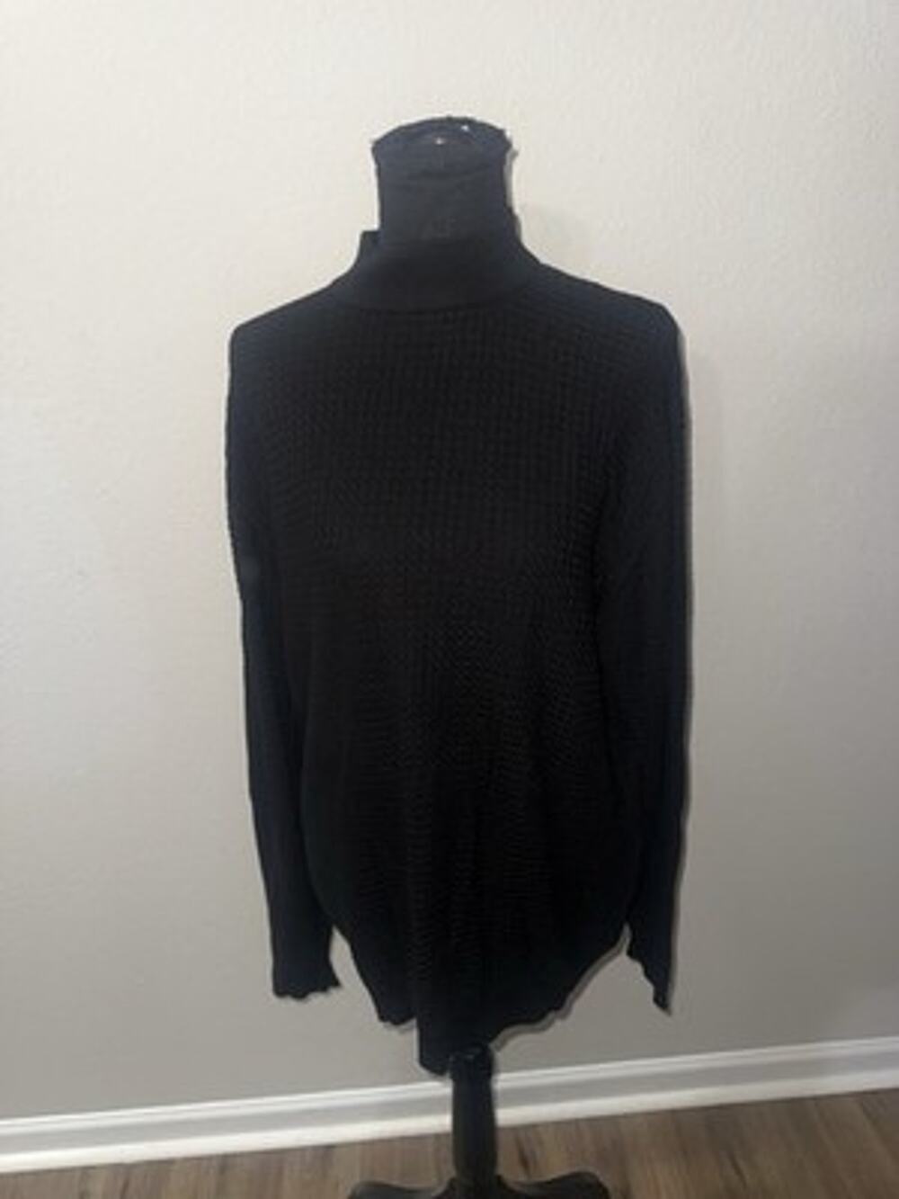 Cezani Men's Silk Cotton Blend Mock Neck Ribbed Sweater Black Size L Grandpa